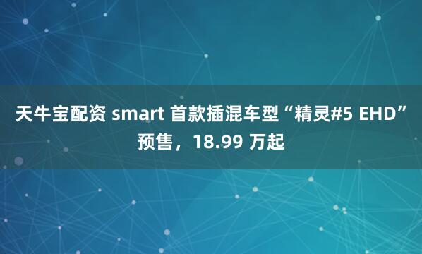 天牛宝配资 smart 首款插混车型“精灵#5 EHD”预售，18.99 万起