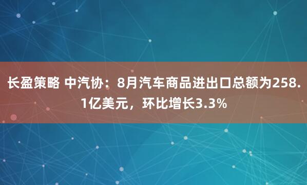 长盈策略 中汽协：8月汽车商品进出口总额为258.1亿美元，环比增长3.3%