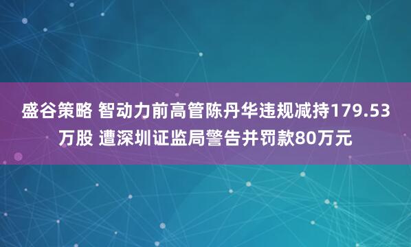 盛谷策略 智动力前高管陈丹华违规减持179.53万股 遭深圳证监局警告并罚款80万元