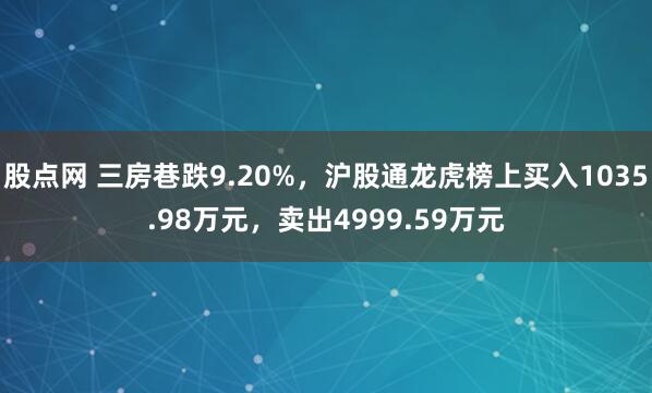 股点网 三房巷跌9.20%，沪股通龙虎榜上买入1035.98万元，卖出4999.59万元